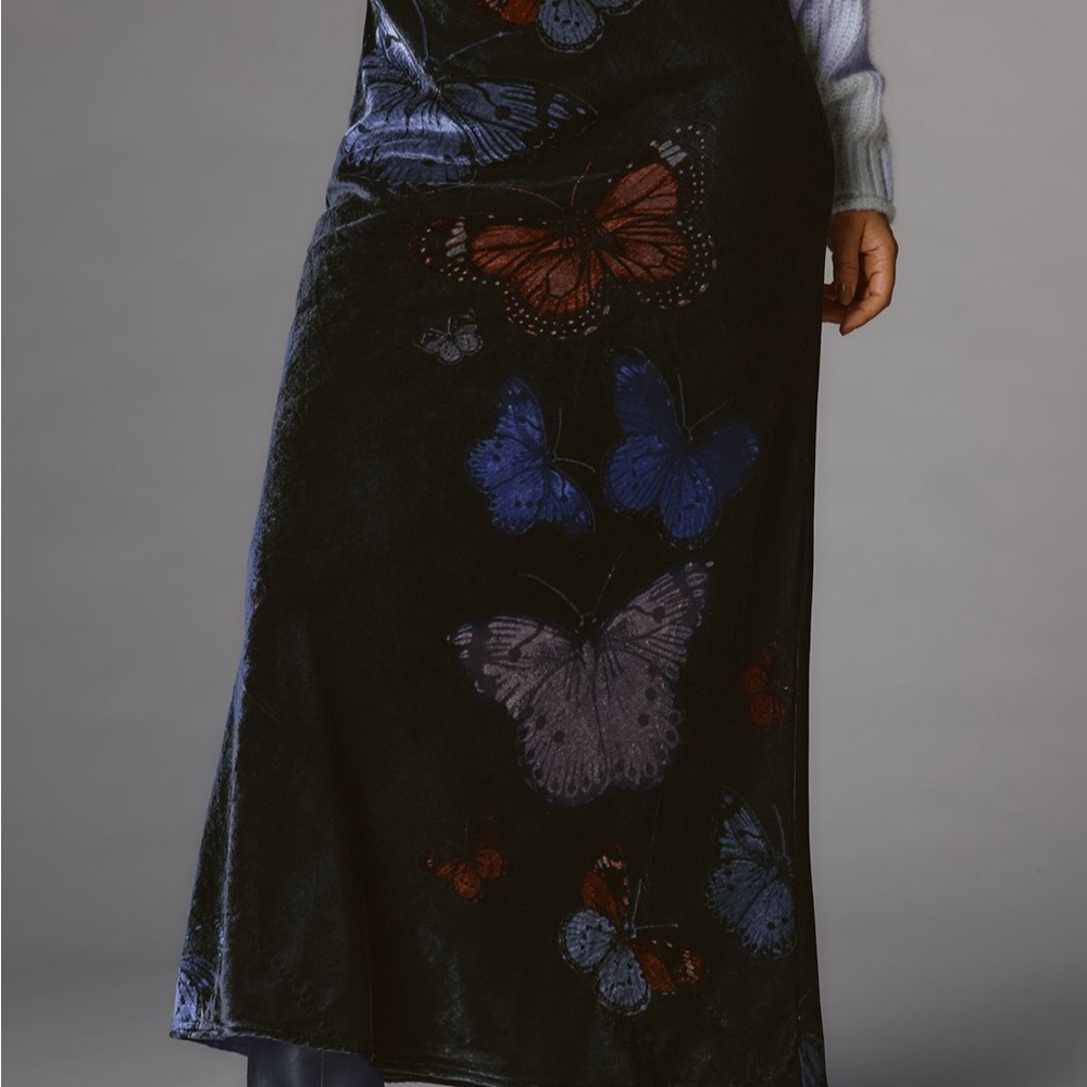 Anthropologie Black Maxi Skirt with Butterfly Print